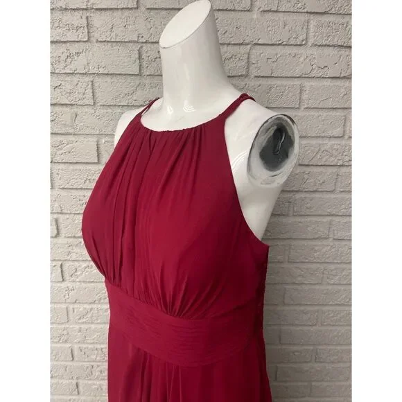 NWT Azazie Burgundy Bonnie Allure Halter Bridesmaid Dress Size 14 - Picture 9 of 16